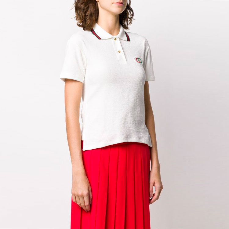(WMNS) Gucci Double G Embroidered Logo Short Sleeve White Polo Shirt 599122-XJBYY-9381