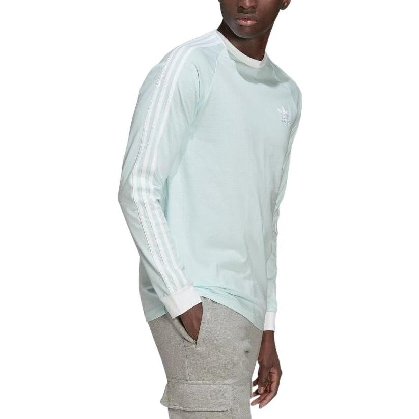 Men's adidas Stripe Logo Printing Round Neck Pullover Long Sleeves Light Blue T-Shirt HK7286