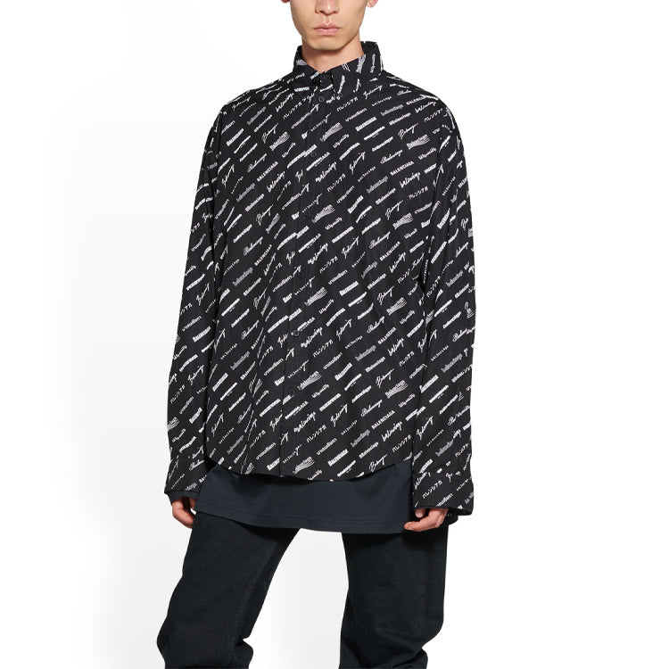 Balenciaga Logomania All Over Long Sleeve Shirt 'Black' 662983TNLL11070