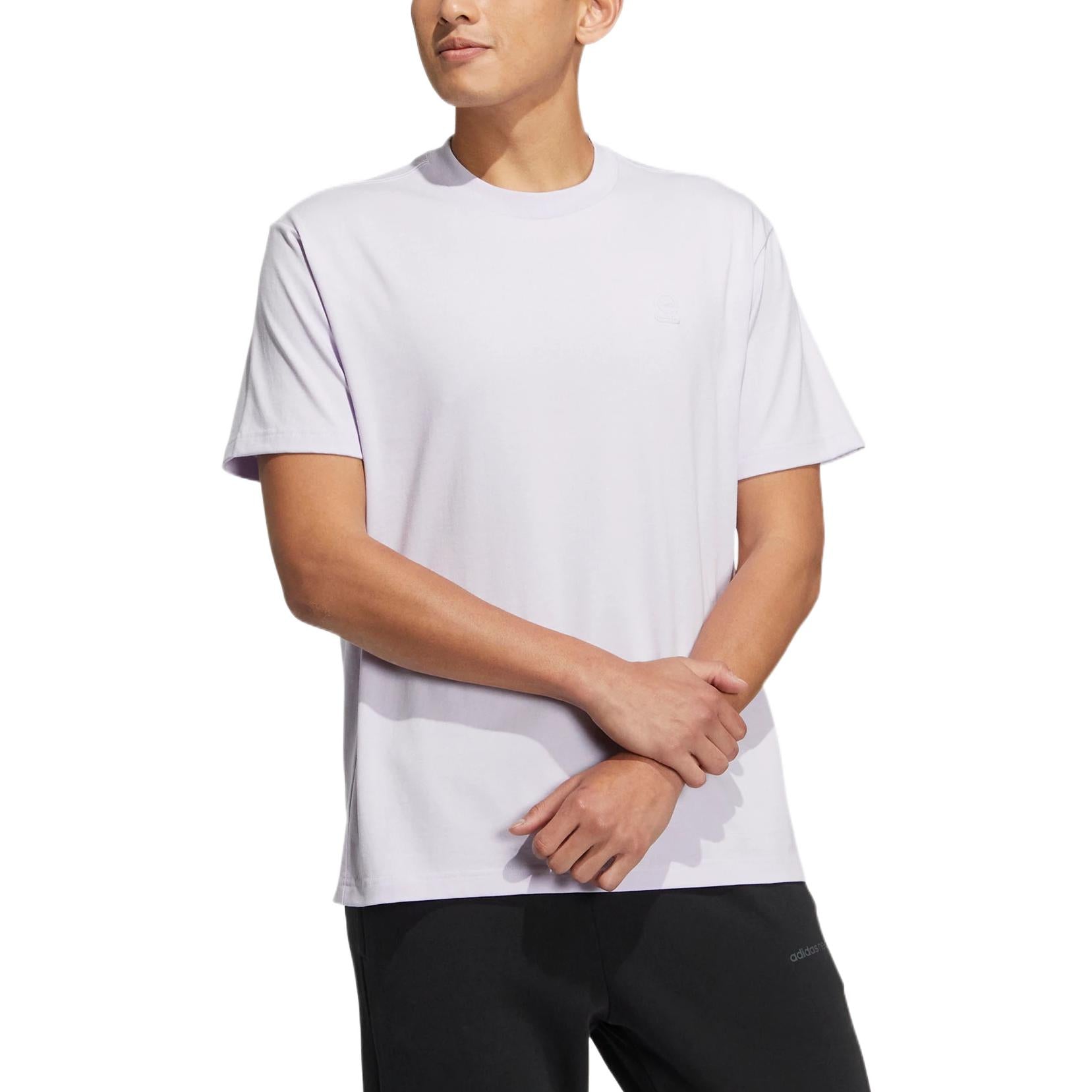 adidas neo Solid Color Round Neck Sports Short Sleeve Light Purple T-Shirt HS6817