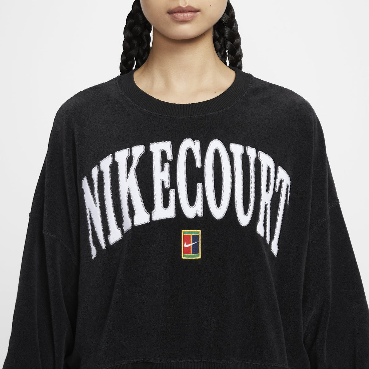 (WMNS) Nike Court Heritage Over-Oversized Crewneck Graphic Tennis Sweatshirt Asia Sizing 'Black' FQ2243-010