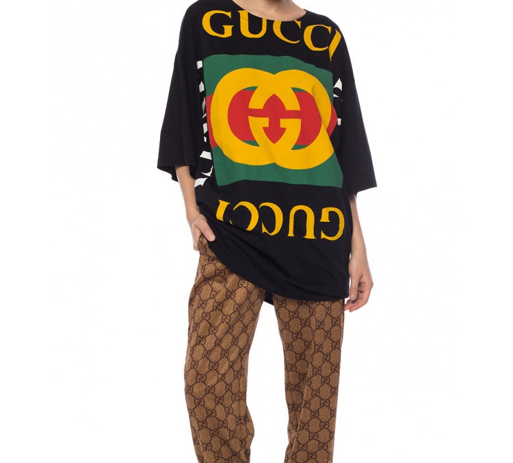 (WMNS) Gucci Large Retro Logo Short Sleeve Black T-Shirt 539080-XJA9C-1082