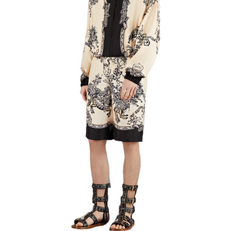 Gucci Silk Shorts With Roi Soleil Print 'Ivory Black' 672698-ZAKU1-9285