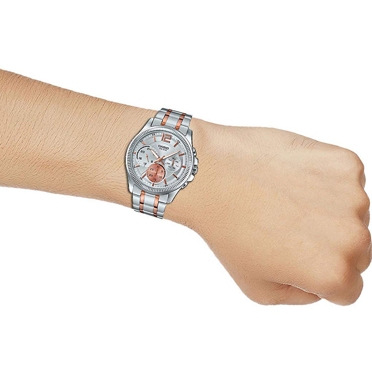 CASIO Waterproof Quartz Mens Silver Analog MTP-E305RG-7AVDF