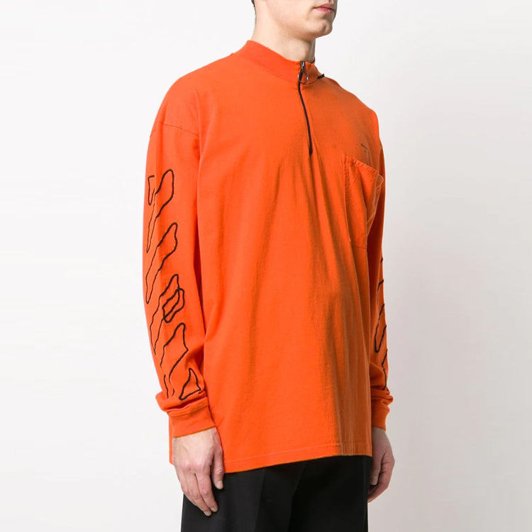 Men's Off-White Abstract Logo Printing Half Zipper Round Neck Loose Fit Orange OMAB031F191850111910