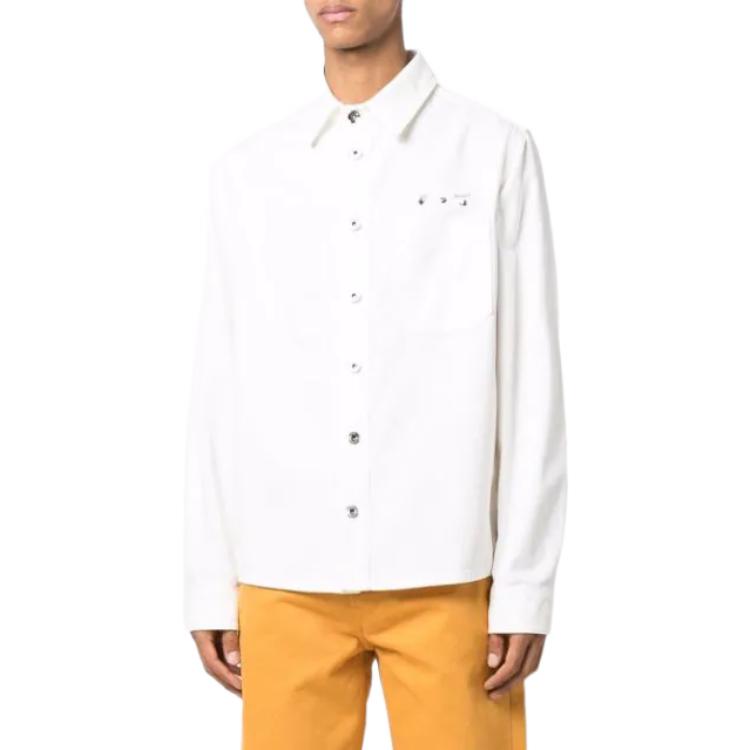 Men's Off-White FW22 Back Pattern Printing Single Breasted Denim Loose Fit White Shirt OMYD027C99DEN0010110