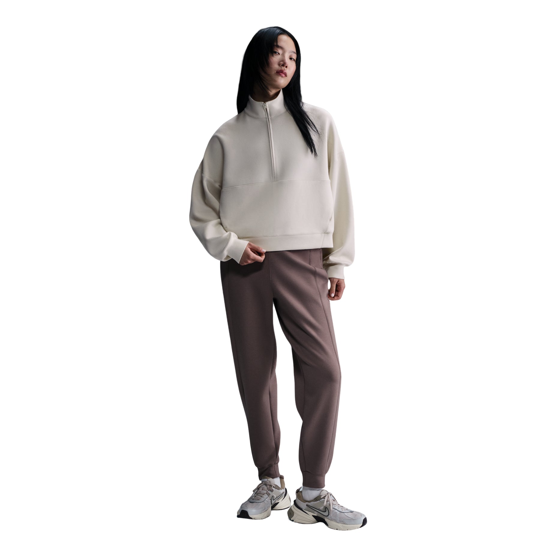 (WMNS) Nike 24.7 ImpossiblySoft Dri-FIT 1/2-Zip T-shirt Oversized Fit 'Light Orewood Brown' HQ8189-104