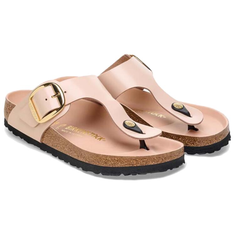 Birkenstock Gizeh Big Buckle Natural Leather Patent Narrow Fit Sandals 'High Shine New Beige' 1026572