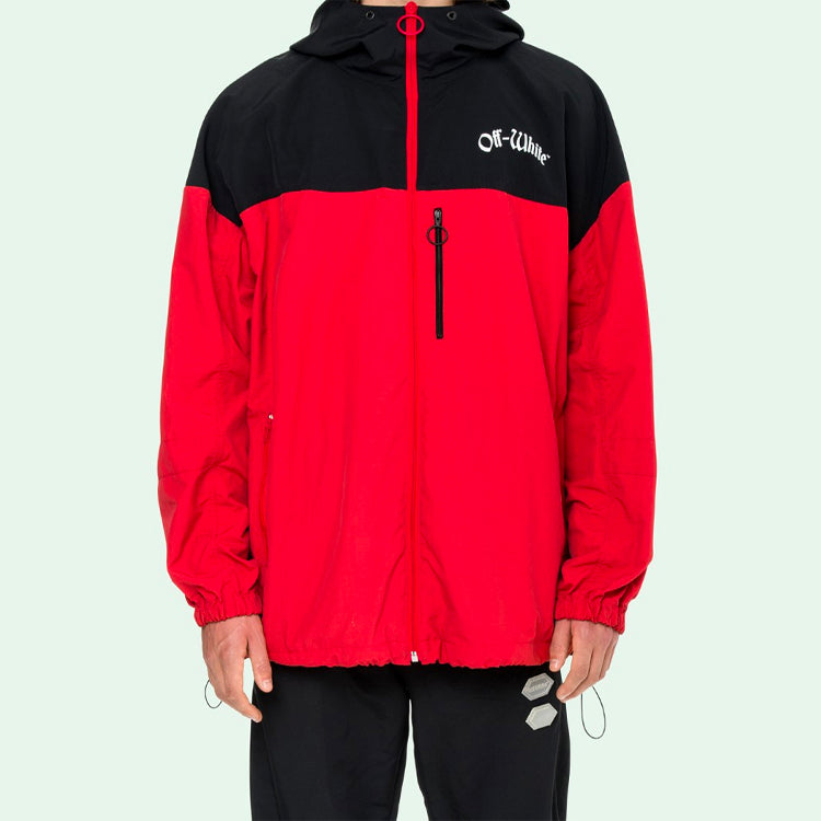 Off-White SS19 Mens Logo Hooded Windbreaker Jacket 'Red Black' OMEA169R19C010262001