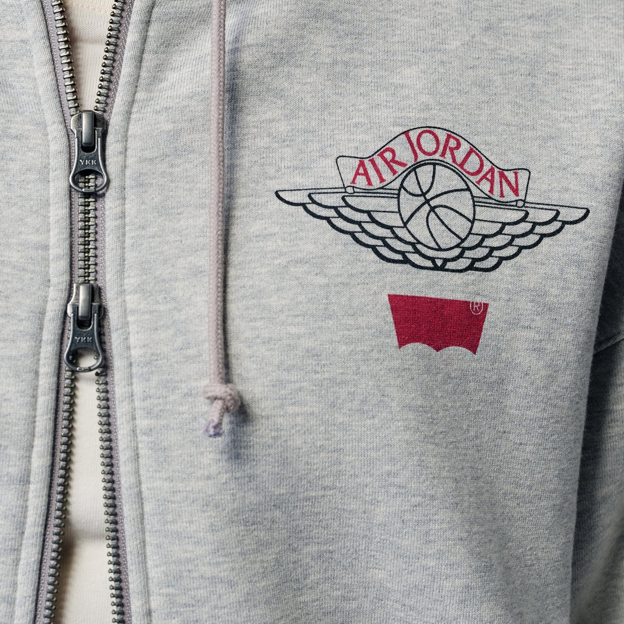 Air Jordan x Levi's Full-Zip Hoodie Asia Sizing 'Grey Heather Black Gym Red' IM6735-050