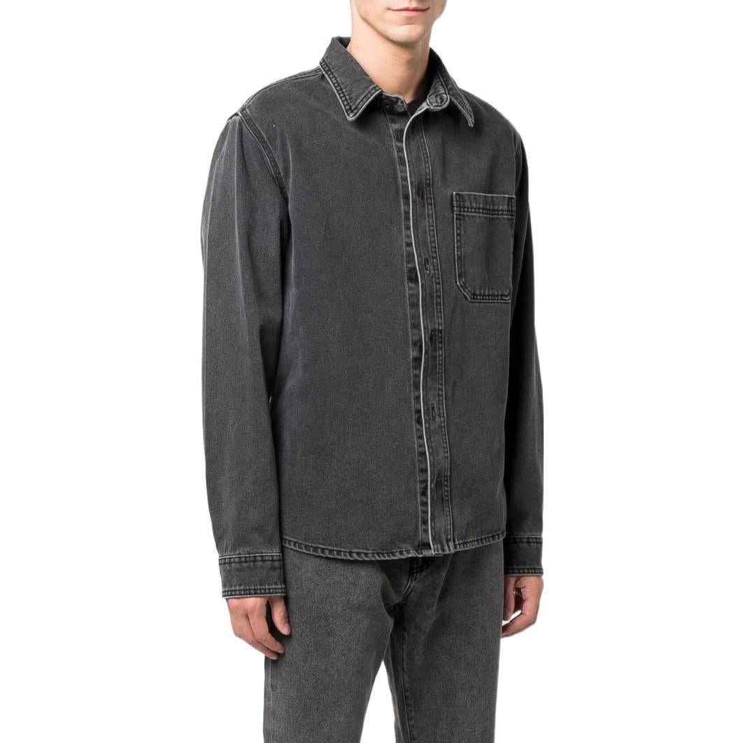 Men's Off-White SS22 Lapel Long Sleeves Denim Gray Shirt OMYD027F21DEN00206010601