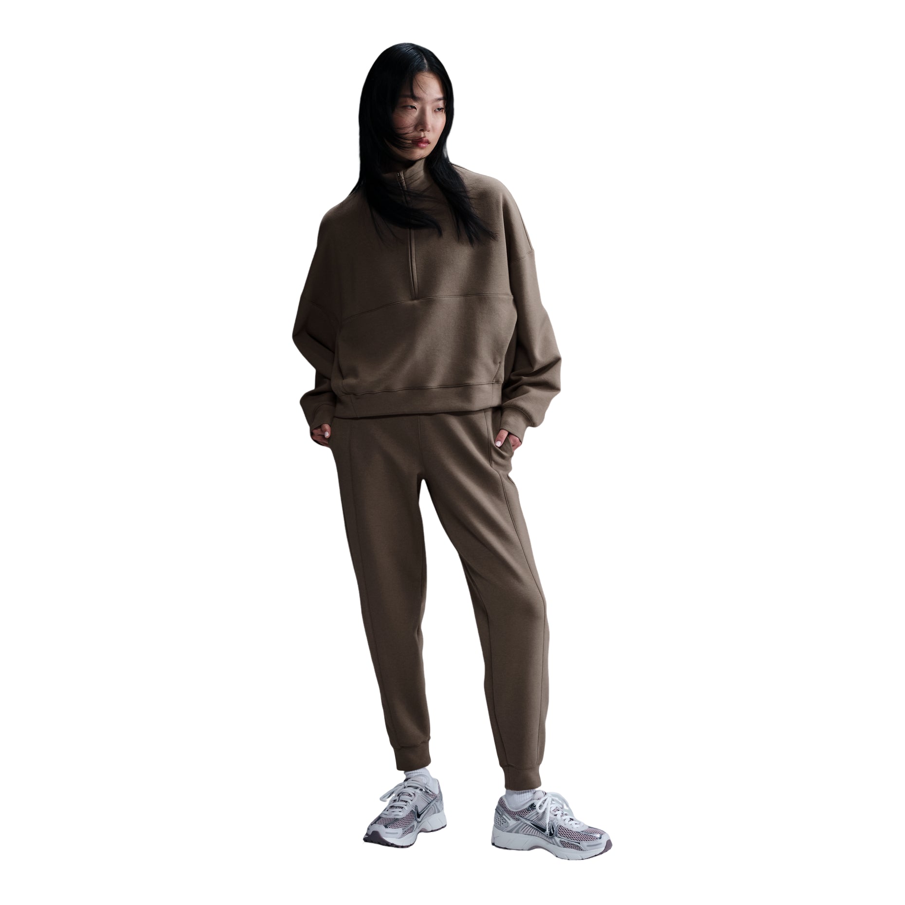 (WMNS) Nike 24.7 ImpossiblySoft Dri-FIT 1/2-Zip T-shirt Oversized Fit 'Mink Brown' HQ8189-233