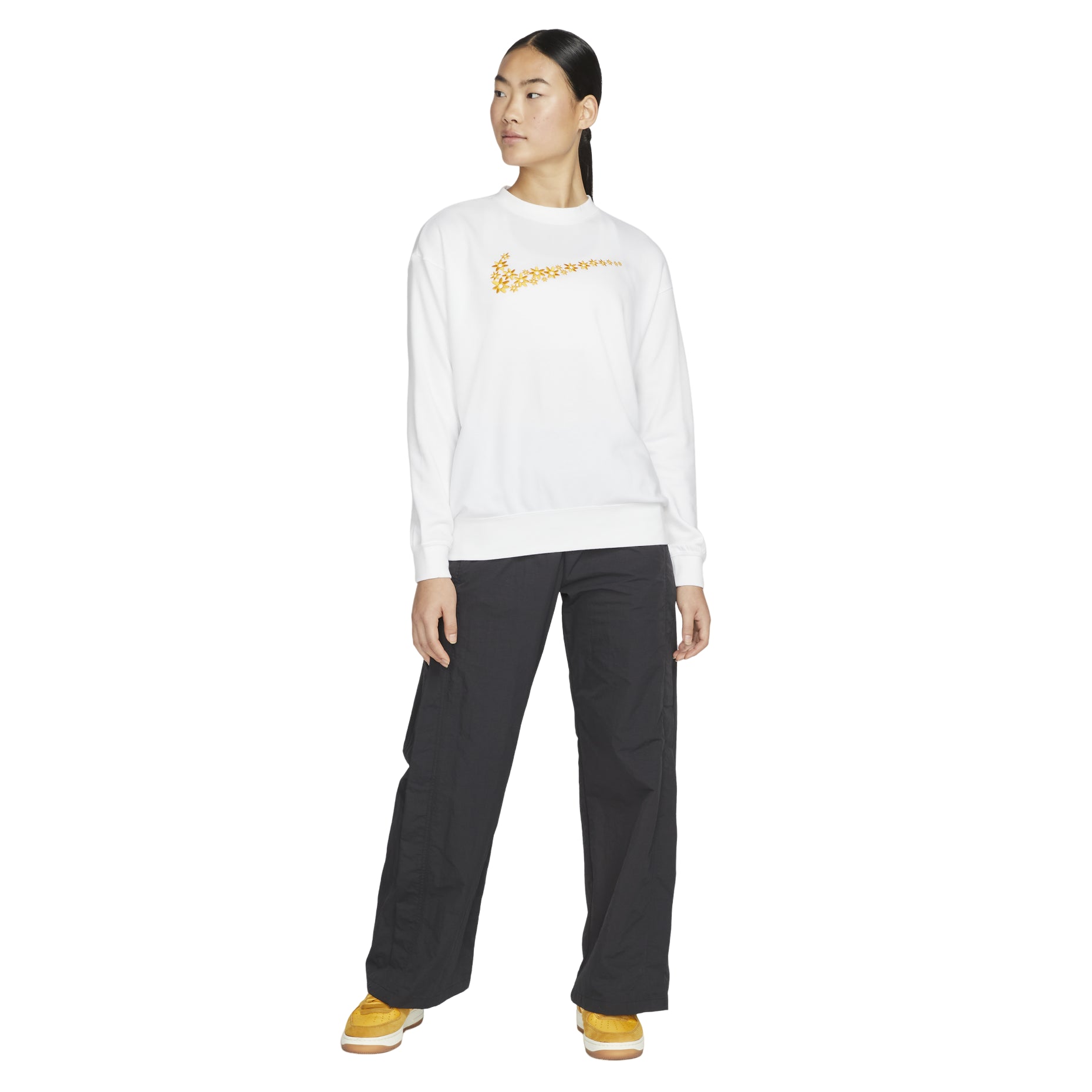 (WMNS) Nike Solid Color Flower Logo Casual Round Neck Pullover White Hoodie DM6310-100