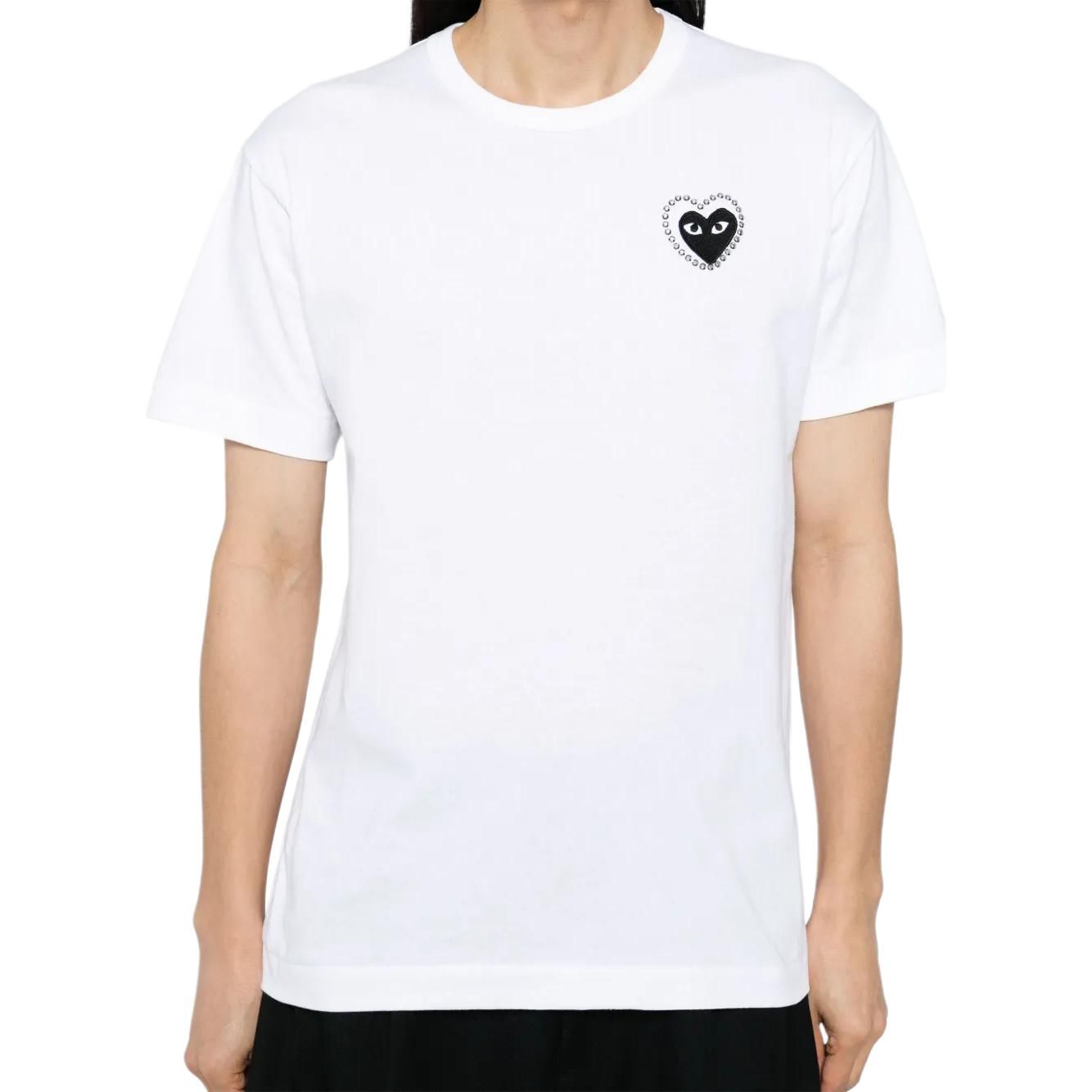 COMME des GARCONS PLAY SS25 Metalstone Heart T-Shirt 'White Black' AX-T802-051-1