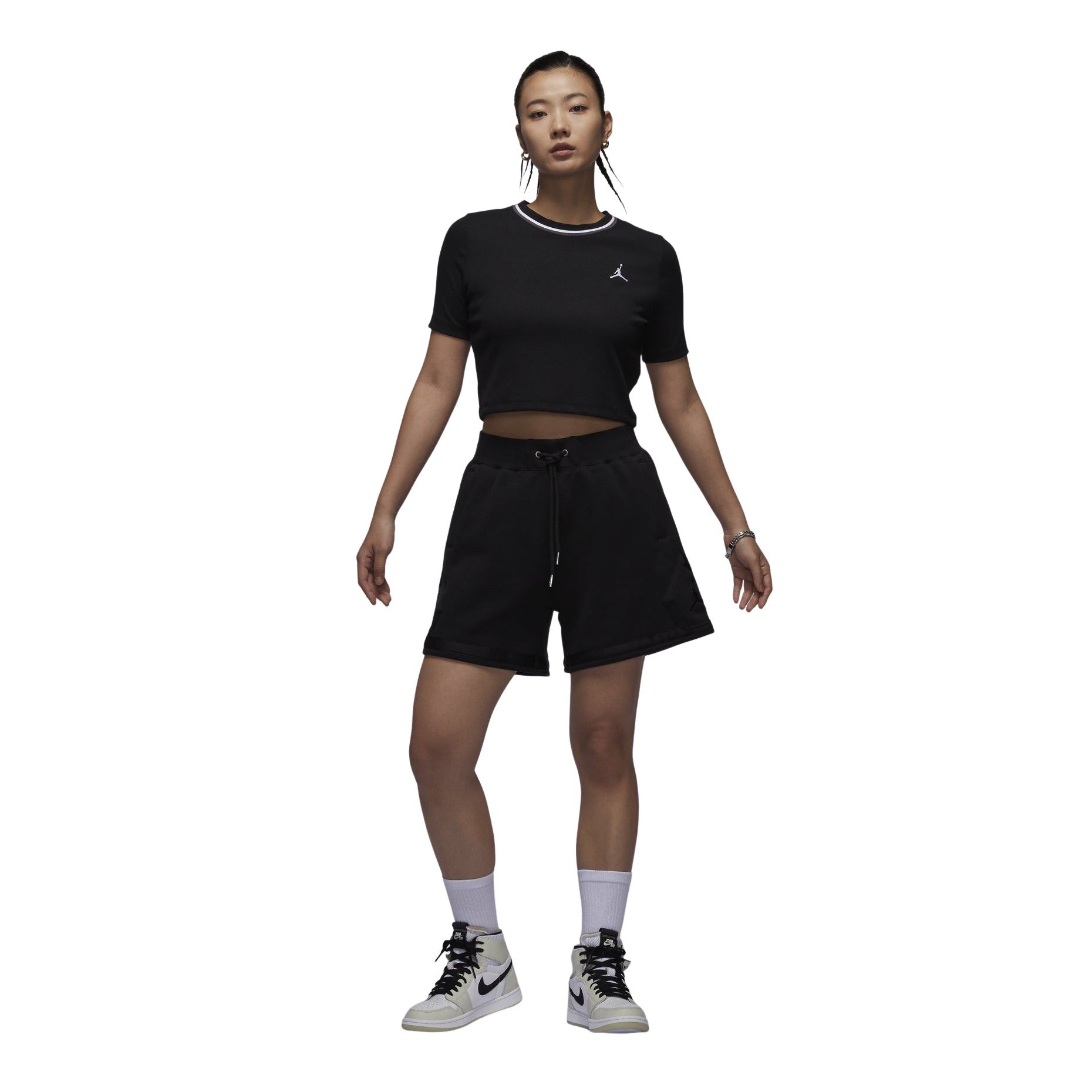 (WMNS) Air Jordan Knit Crop T-shirt Asia Sizing 'Black White' FV7090-010
