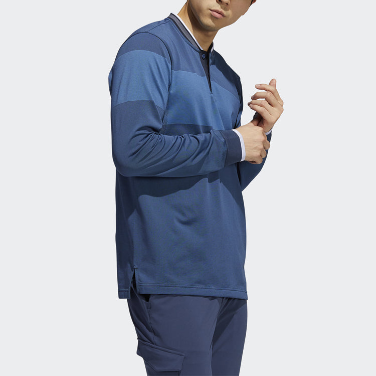 Men's adidas Sports Colorblock Pullover Long Sleeves Double Buckle Blue Polo Shirt GU5084