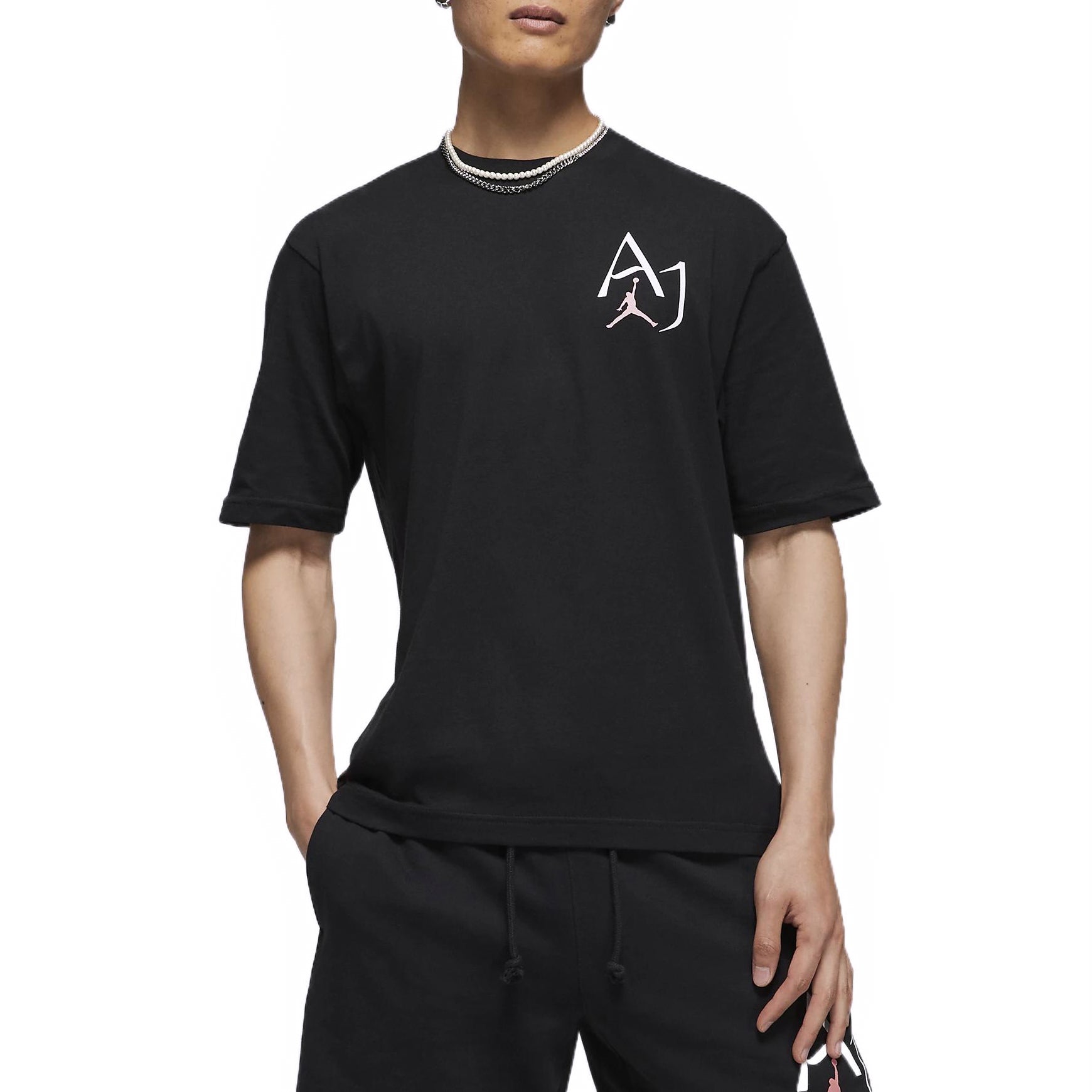 Men's Air Jordan Alphabet Character Printing Casual Short Sleeve Black T-Shirt DM1455-010