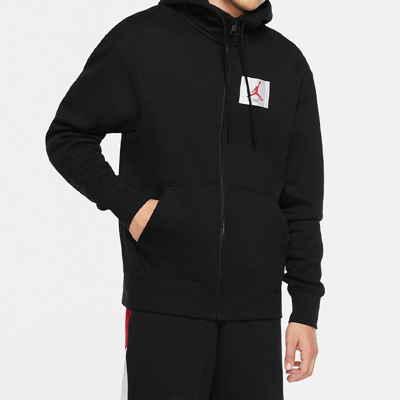 Air Jordan Flight Fleece Cardigan hooded Casual Sports Jacket Black CV6145-010