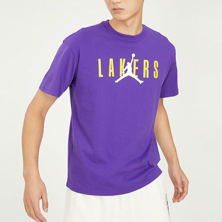 Air Jordan Los Angeles Lakers Alphabet Printing Round Neck Short Sleeve Purple DA6513-547