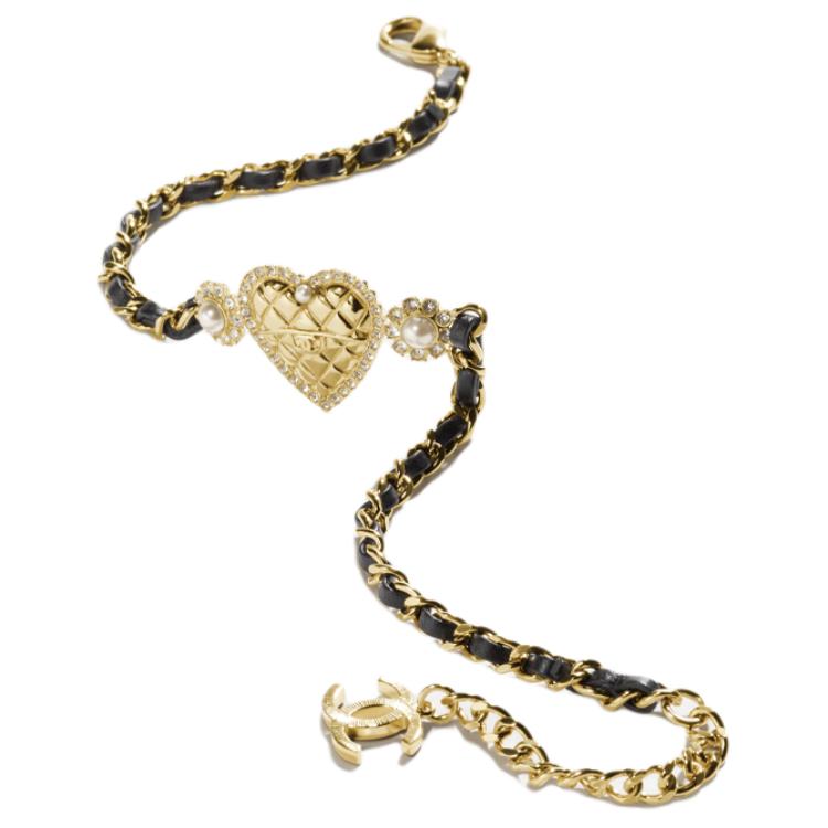 CHANEL Metal Lambskin Crystal Glass Pearl Rhinestone Necklaces Unisex Black