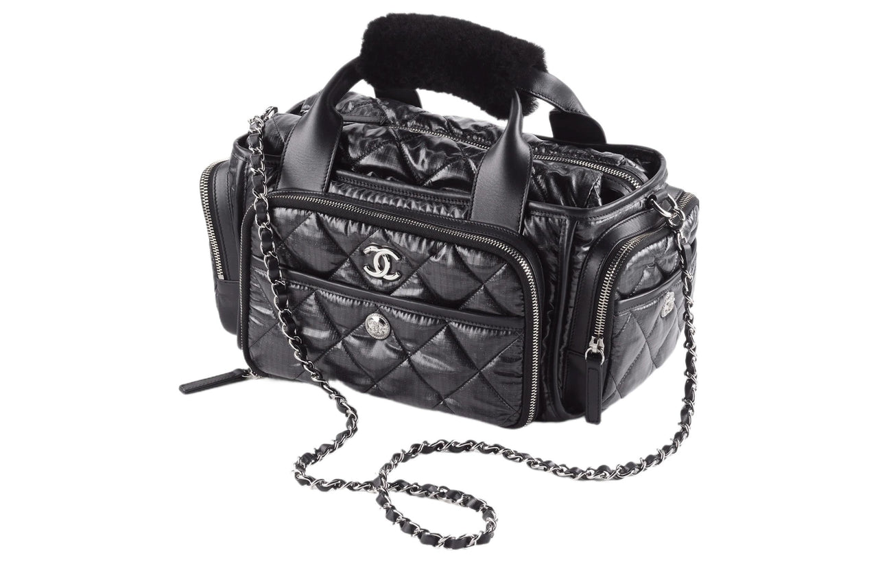 CHANEL Nylon Bowling Bag, Handbag, Shoulder Bag, Crossbody Bag Large Size Women's Black