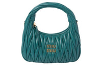 MIU MIU Wander Series Nappa Leather Hobo Bag, Shoulder Bag, Crossbody Bag, Handbag Mini Women's Lagoon Blue