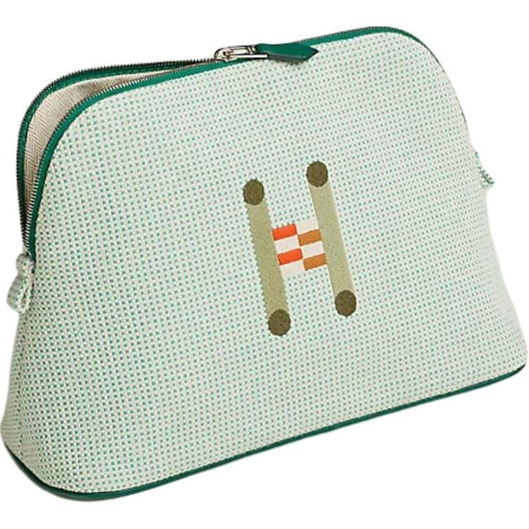 HERMES Bolide Crazy H Cotton Storage Bag Medium Size Women's Cloud White & Mint Green