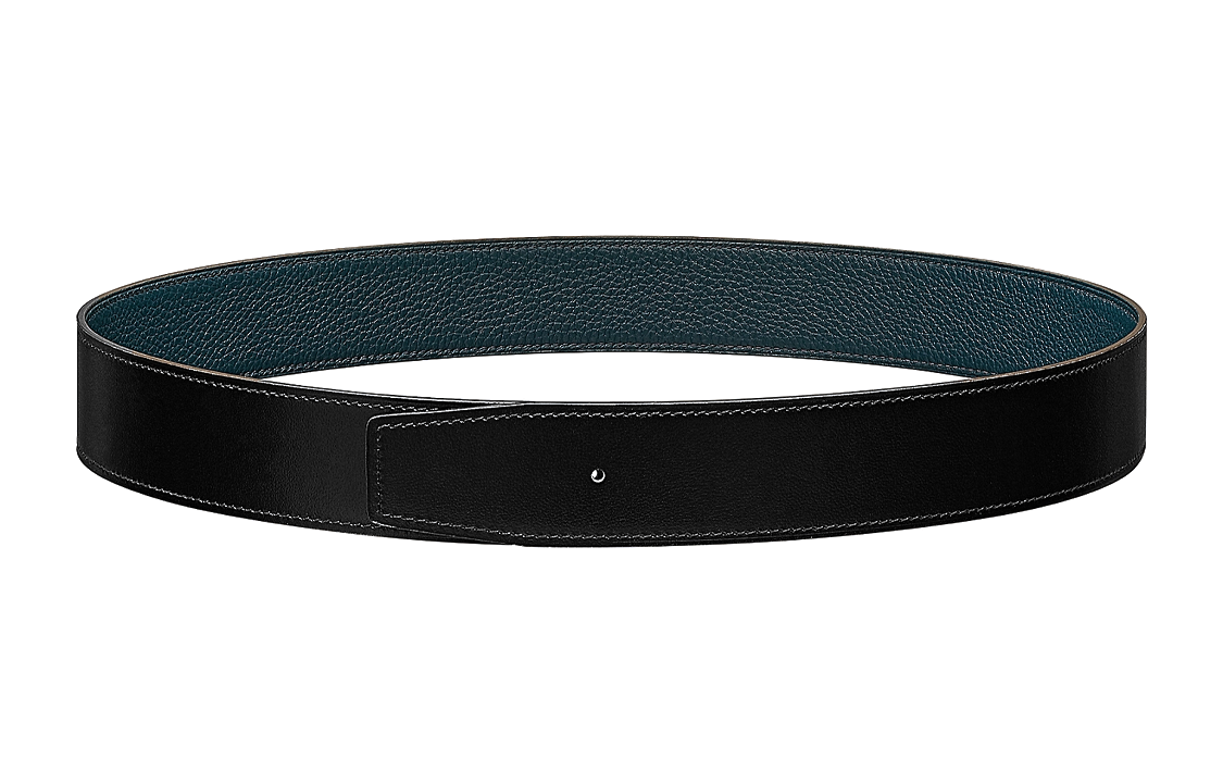 HERMES Calfskin Leather Belts Unisex Black/Blue Width: 3.8CM