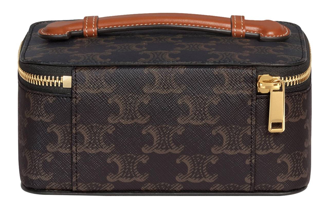 CELINE Triomphe Canvas With Calfskin Handbag Toiletry Bag Small Size Women's Tawny