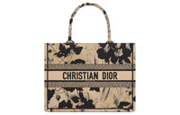 DIOR BookTote Fleurs Mystiques Embroidery Tote Bag Shopping Bag Handbag Medium Size Women's Beige & Black