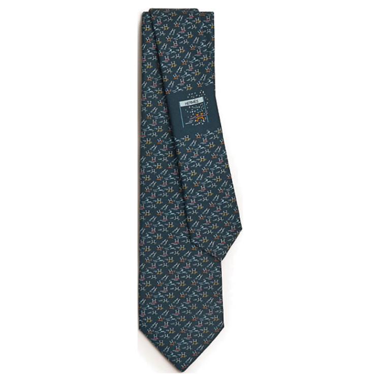 HERMES Mulberry Silk Ties Unisex Marine Blue