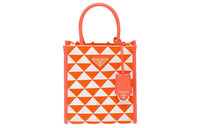 PRADA Symbole Fabric With Leather Tote Bag Shopping Bag Shoulder Bag Crossbody Bag Handbag Mini Women's Orange/White