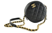 CHANEL Calfskin Round Cake Bag Shoulder Bag Crossbody Bag Small Size Unisex Black