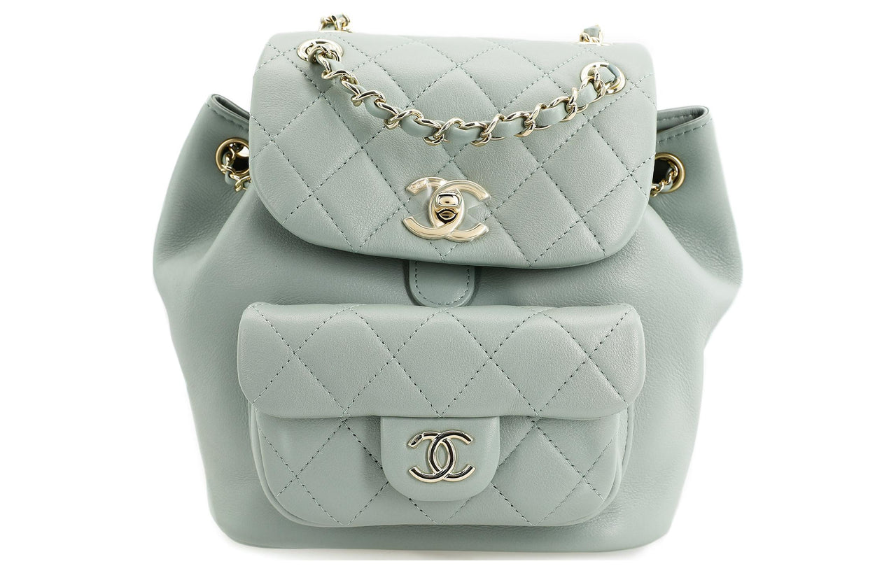 CHANEL Duma Cow Leather Backpack Regular Women's Gray Green