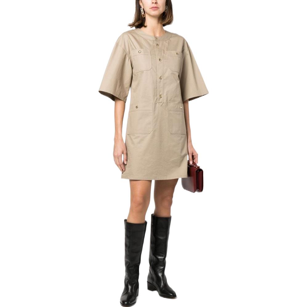 CELINE Short Sleeved Dress Women's Beige