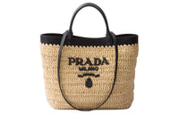 PRADA Woven Fabric With Leather Tote Bag Shopping Bag Shoulder Bag Crossbody Bag Handbag Mini Women's Tan & Black