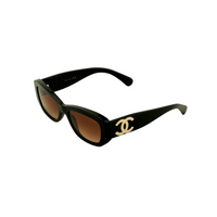 CHANEL Acetate Irregular Shape Sunglasses Women's Black