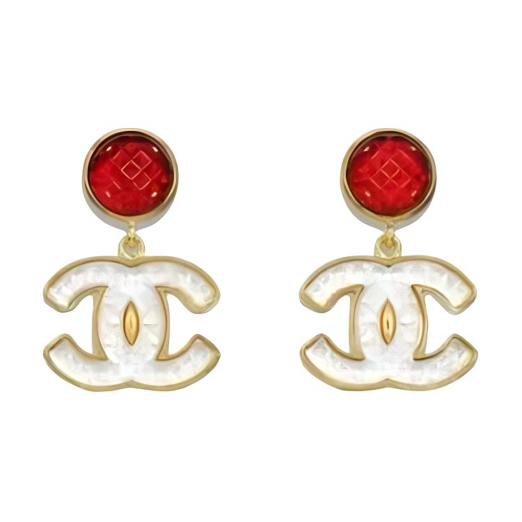 CHANEL Metal Earrings Women's Red