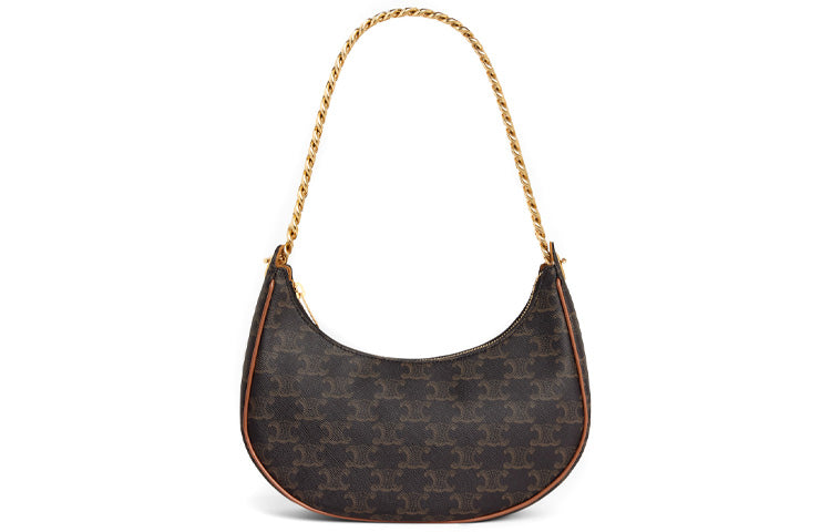 CELINE AVA Cow Leather Chain Shoulder Bag Handbag Handbag Shoulder Bag Medium Size Women's Tawny