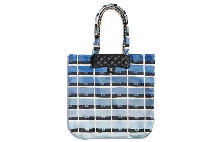 CHANEL Floral Calfskin Tote Bag Shopping Bag Shoulder Bag Crossbody Bag Handbag Regular Women's Blue