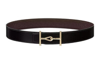 HERMES Comfortable Jumbo Gold Buckle Togo Calfskin Double-Sided Leather Belt Men's Black/Chocolate Width: 3.8cm