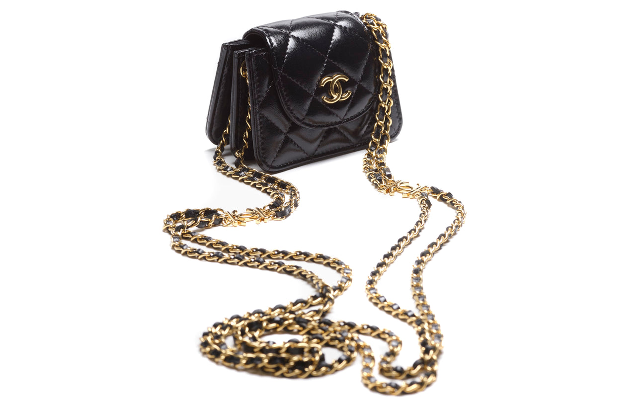 CHANEL Sheepskin And Gold Metal One Shoulder Crossbody Clutch Regular Women's Black