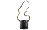 CHANEL Grained Embossed Cow Leather Bucket Bags Shoulder Bag Crossbody Bag Small Size Women's Black