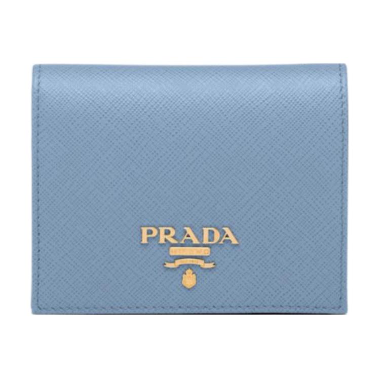 PRADA Saffiano Cow Leather Wallet Women's Light Blue/Blue