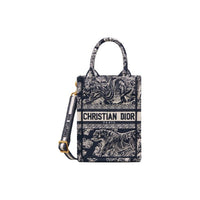 DIOR BookTote Embroidery Sheet Music Bag Smartphone Pocket Tote Bag Single Shoulder Crossbody Handbag Mini Women's Blue