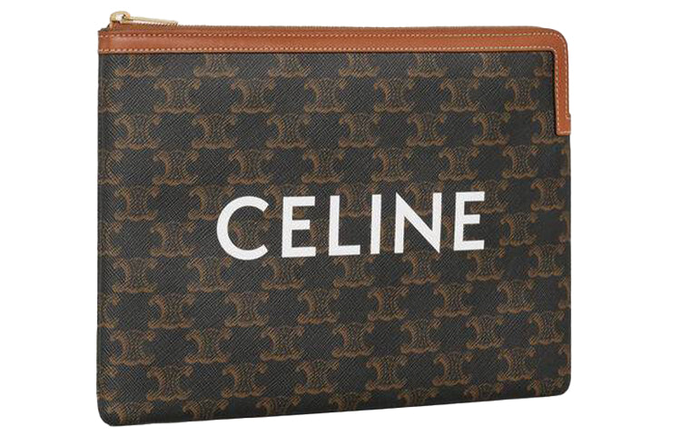 CELINE Triomphe Sheepskin Clutch Small Size Women's Tawny