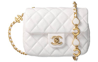CHANEL 22K Autumn And Winter Lambskin Flap Crossbody Bag Shoulder Bag Women's White