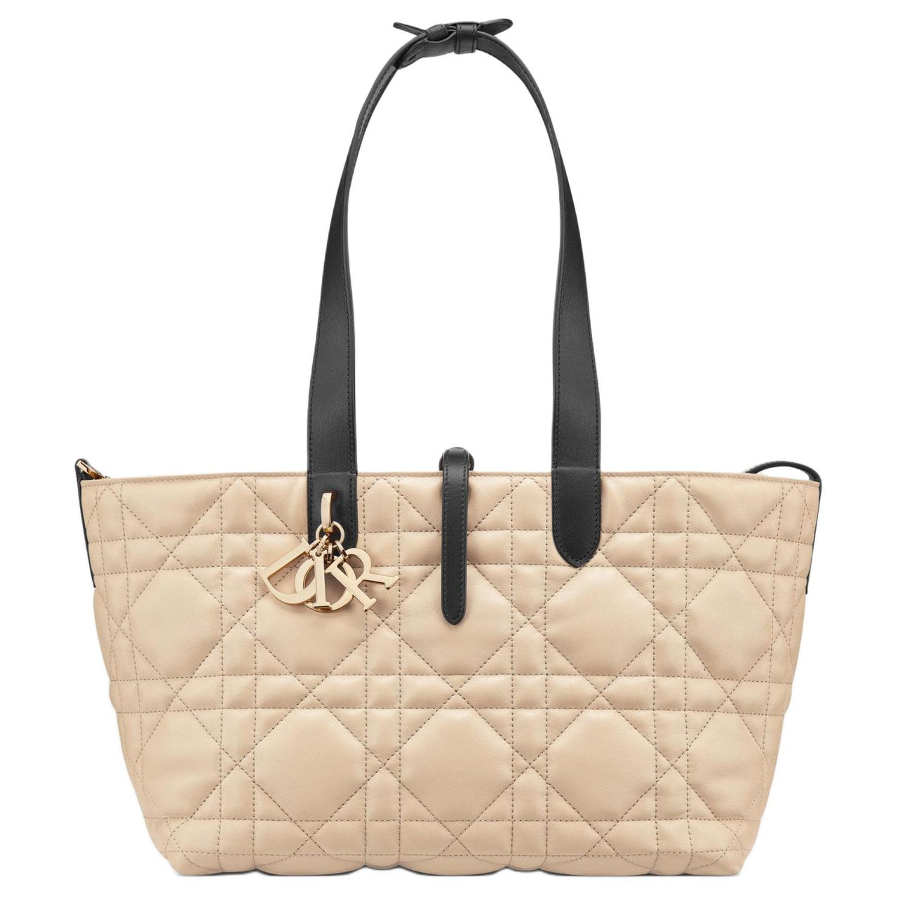 DIOR Extra Large Wicker Pattern Cow Leather One Shoulder Handbags Medium Size Women's Beige & Black Rope