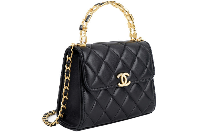 CHANEL Sheepskin Kelly Bag, Shoulder Bag, Crossbody Bag, Handbag Medium Size Women's Black