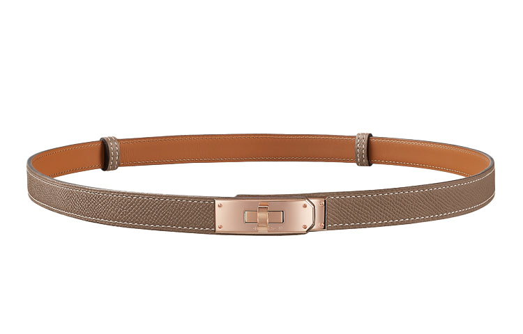 HERMES Cow Leather Leather Belts Women's Elephant Gray Rose Gold Buckle Width 1.8cm